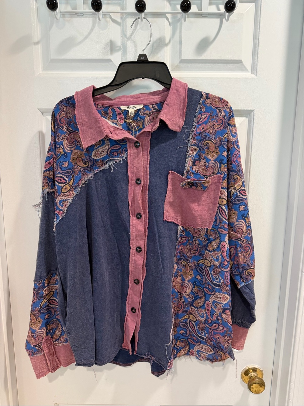 NWT Boho Patchwork Shirt Navy & Dusty Rose Sz L